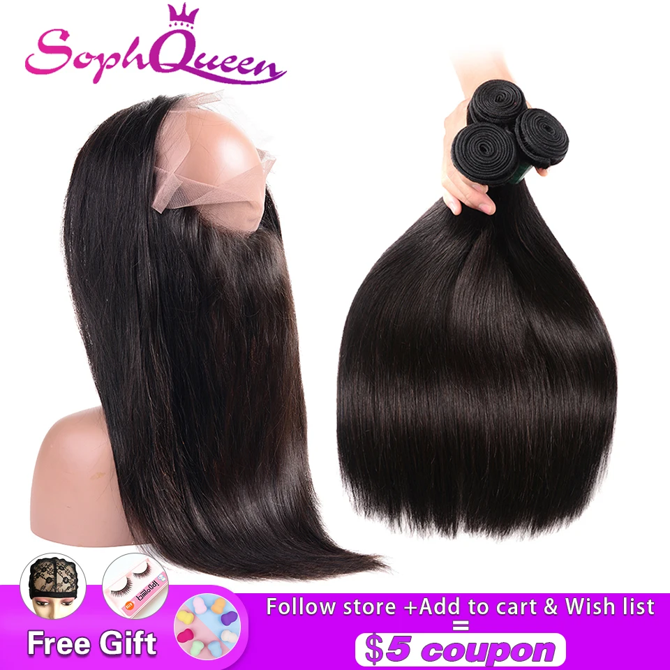 

Soph Queen Hair 360 Lace Frontal With Bundles Indian Remy Straight Human Hair Weave Bundles With frontal Closure With baby hair