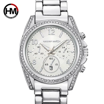 

women watch HM brand Quartz watch for lady luxury Single row of diamonds decorative small dials Stainless Steel strap clock 1107