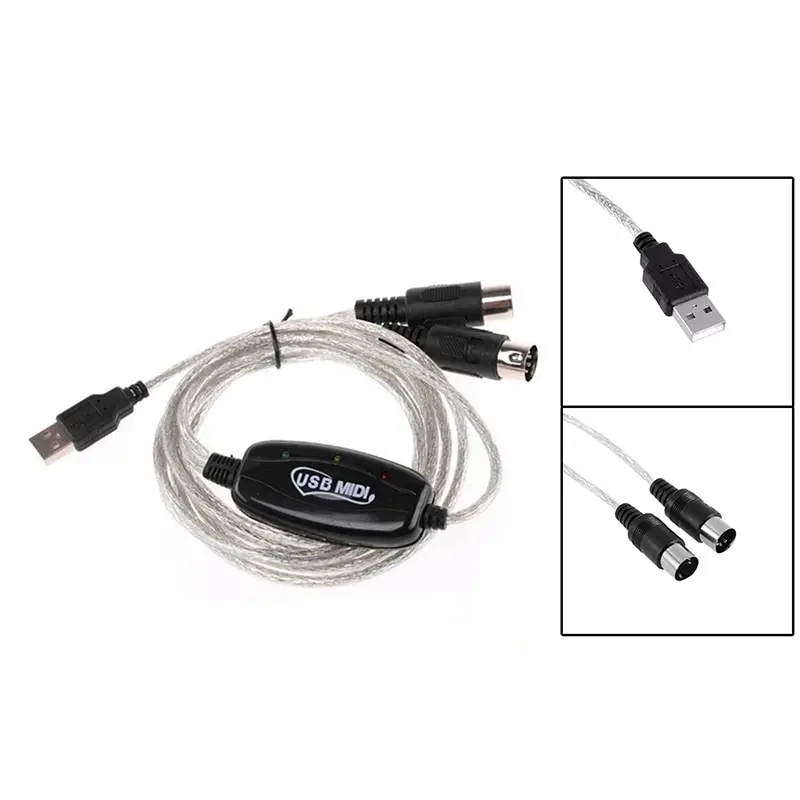 High Quality 1.5m USB IN-OUT MIDI Interface Cable Converter PC to Music Keyboard Adapter Cord New Sale