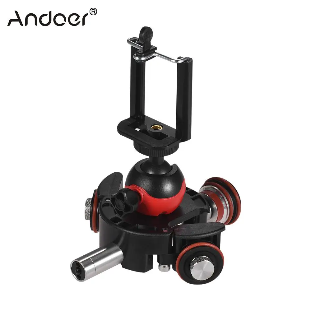 

Andoer 3-Wheel Pulley Car Skater Mini Slider Track w/ Swivel Ball Head/ Phone Clip/Remote Control for DSLR Camera for iPhone X 8