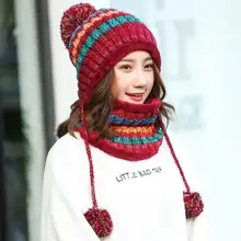 Зимняя женская вязаная шапка, шарф, набор, модная шерстяная утолщенная шапка, женская теплая шапка, шарф, набор, Повседневная теплая шапка для девочек, Лыжные шапки