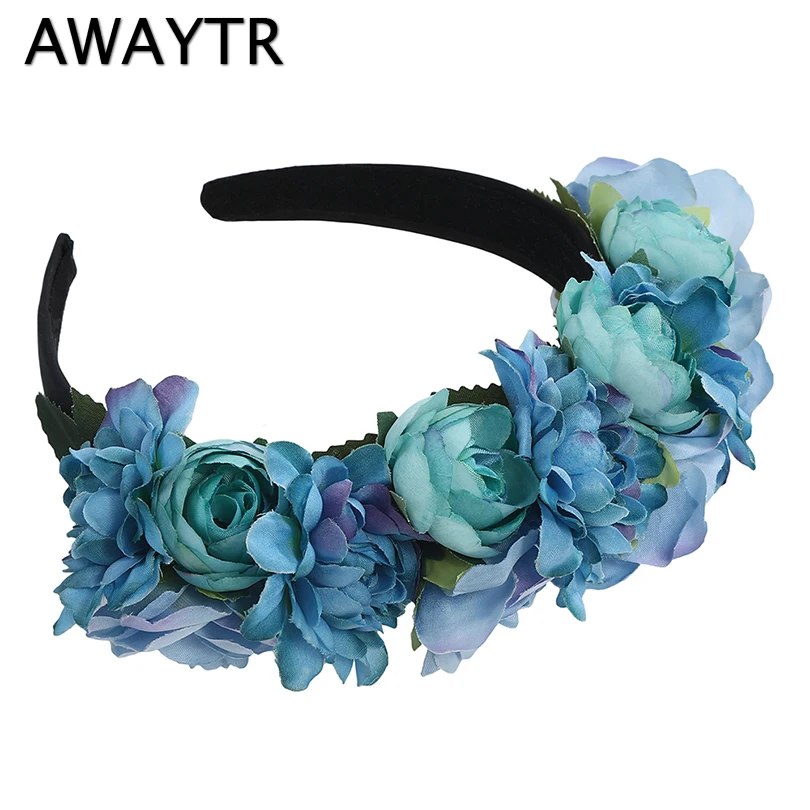 

AWAYTR Fashion Boho Flower Crown Women Hairband Wedding Hair Accessories Girls Wreath Female Flower Seaside Photo Headwear