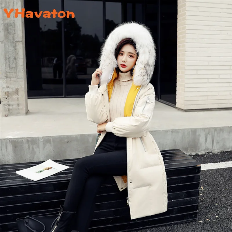 

YHavaton Fashion Hundred-ride Down Jacket 2020 New Medium-length Winter Thicken Jacket Fur Collar Hooded Coat