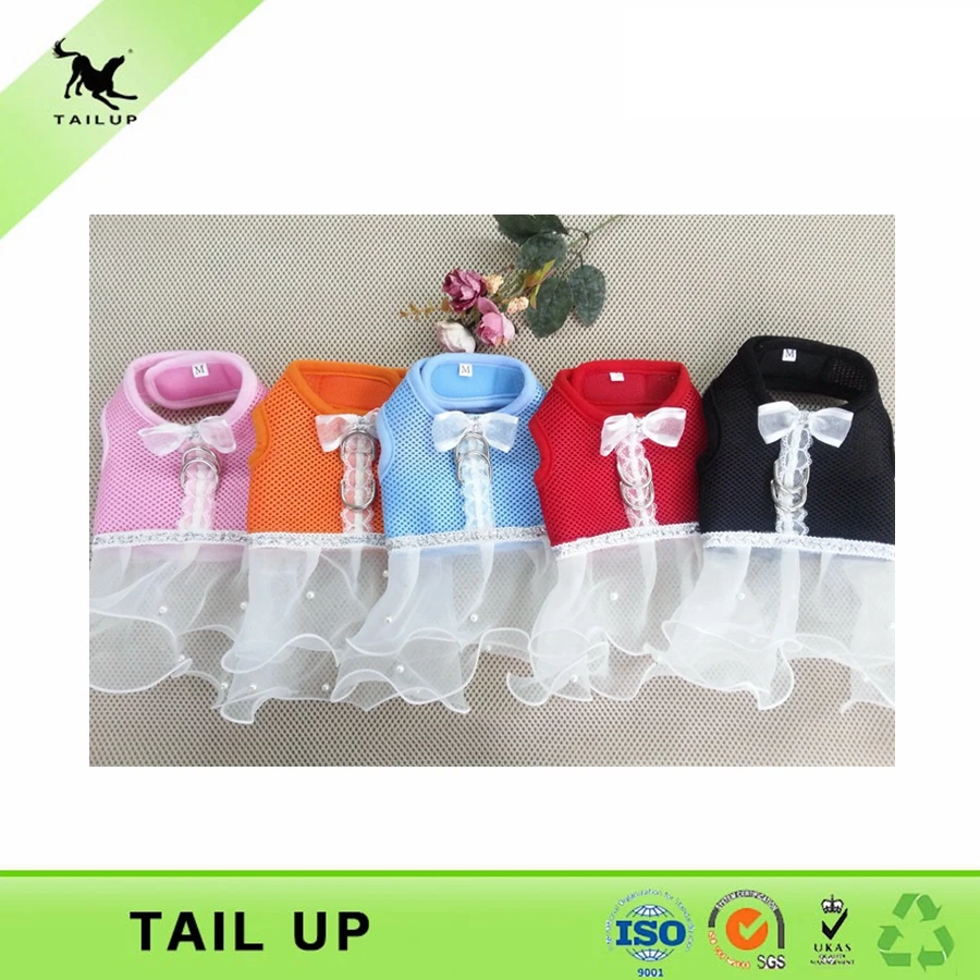 TAILUP High Ending Dog Clothes Chihuahua Yorkies Mesh Breathable Dresses Chiffon Wedding Dress With Leash 7Colors XS/S/M/L/XL