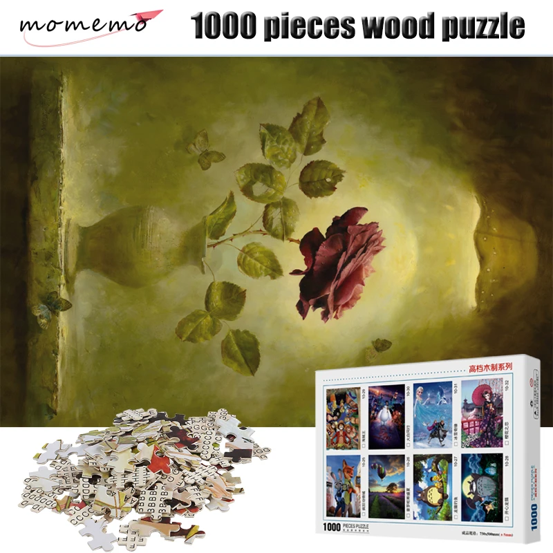 

MOMEMO Roses and Vases Puzzle 1000 Pieces Oil Painting Jigsaw Puzzles for Adults Wooden High Definition 1000 Pieces Puzzle Toys