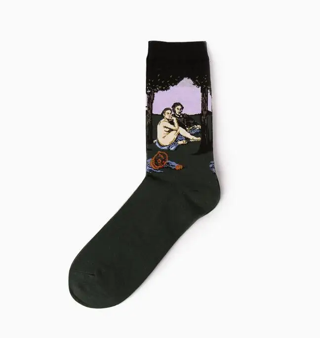 Мужские длинные хлопковые носки с креативным рисунком Мона Лиза/Звездная ночь/крик/Ангел/цунами, для отдыха, элитные подарочные Носки с рисунком поцелуя - Цвет: Luncheon