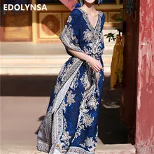 В богемном стиле с цветочным принтом; хлопковая Туника пляжное платье Для женщин Летняя Пляжная одежда размера плюс с коротким рукавом сбоку Разделение длинное платье N702