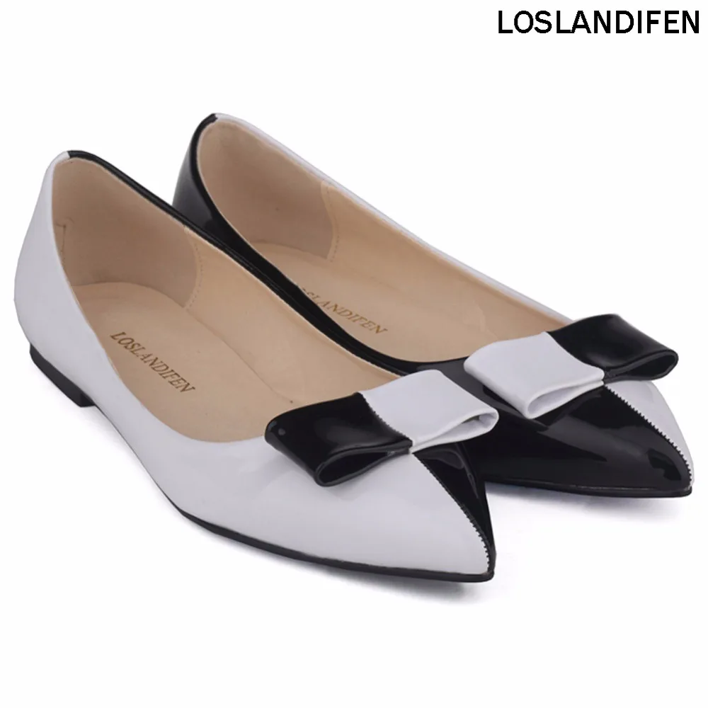 

New Style Womens Handmade Fashion Season Sweet Wild Patent Leather Shallow Mouth Flat Shoes IF020-1