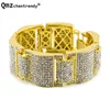 Men Women Hip hop Wide I Square Cross Shape Rhinestone Bracelet Bangle Bling Imitation Stone Chains Link Wristbands Fine Jewelry 1