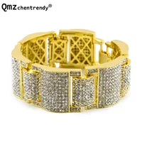 Men Women Hip hop Wide I Square Cross Shape Rhinestone Bracelet Bangle Bling Imitation Stone Chains Link Wristbands Fine Jewelry 1