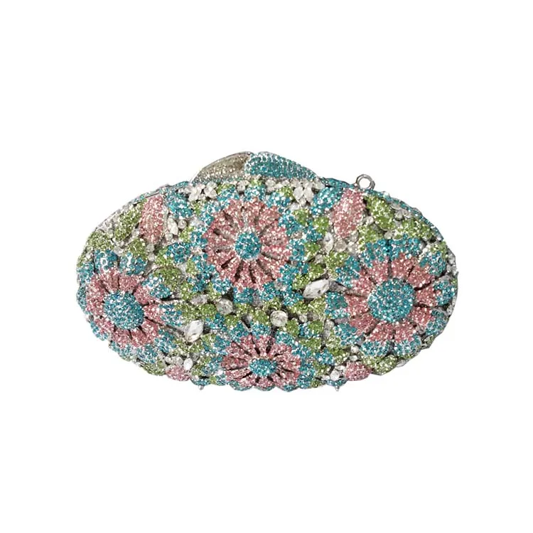 Sparkle Flower Metal Clutch Purse Small Bridal Clutch Bags for Womens Wedding Prom Dinner Party Luxury