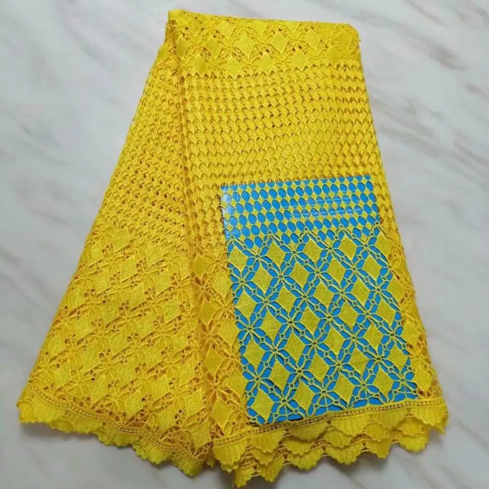 

5Yards/pc Wonderful yellow african water soluble lace embroidery french mesh guipure lace for dressing BW58-2