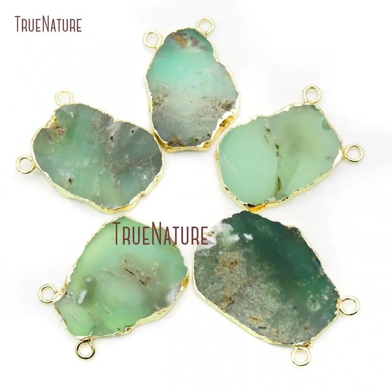 

Raw Chrysoprase Stone Gold Color Double Bail Charm Pendant PM19076