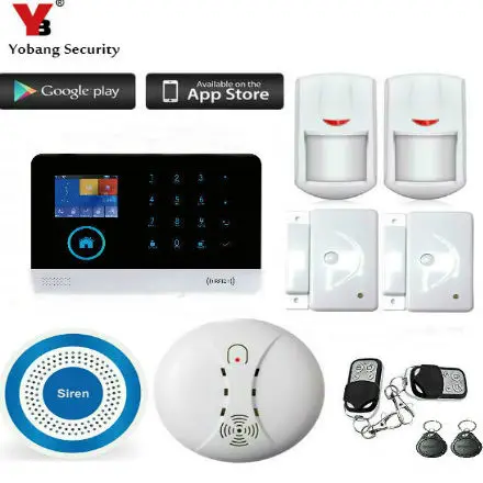 

Yobang Security Wireless WIFI RFID GPRS Home Burglar Security GSM Alarm System With Wireless Indoor Siren Smoke Detector Sensor