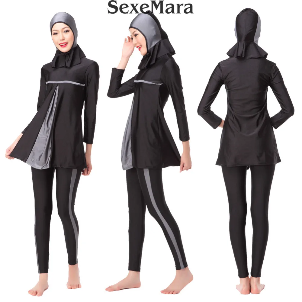 Закрытый скромный Мусульманский купальник, исламский женский лоскутный арабский купальник с длинным рукавом, хиджаб, пляжная одежда, S-3XL