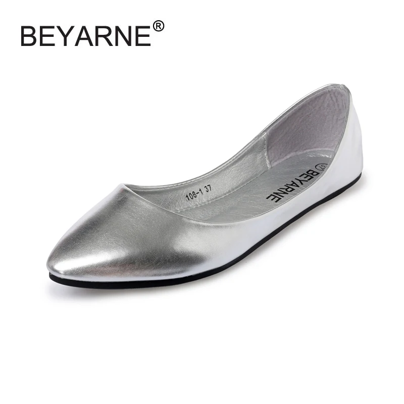 

New Ladies Casual Fashion Metalic Pu Flats Cool Pointed Toe Shallow Mouth Slip-on Flats For Women Big Size 33-43 Women's Flats