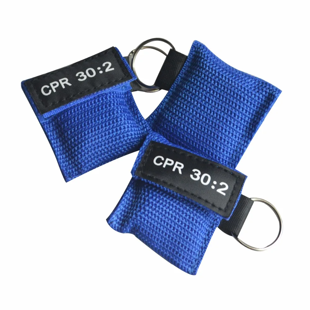 20 PCS /LOT CPR MASK WITH KEYCHAIN CPR FACE SHIELD AED CPR KEY BLUE