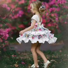 Кружевное платье принцессы с цветочным рисунком для девочек; винтажное испанское платье; вечернее платье Лолита для девочек; Летние Платья с цветочным узором в стиле пэчворк; Vestidos; D1303