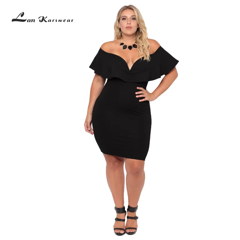 

Lan Karswear Women Summer Dress Elegant Sexy Strapless Bodycon Plus Size Solid Lotus Leaf Bandage Vestido Clothes Party Night