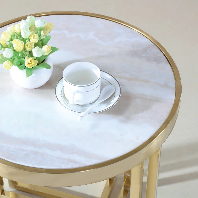 Stainless steel round marble edge side modern minimalist small coffee table sofa side table cabinet round table Stainless steel round marble edge side modern minimalist small coffee table sofa side table cabinet round table