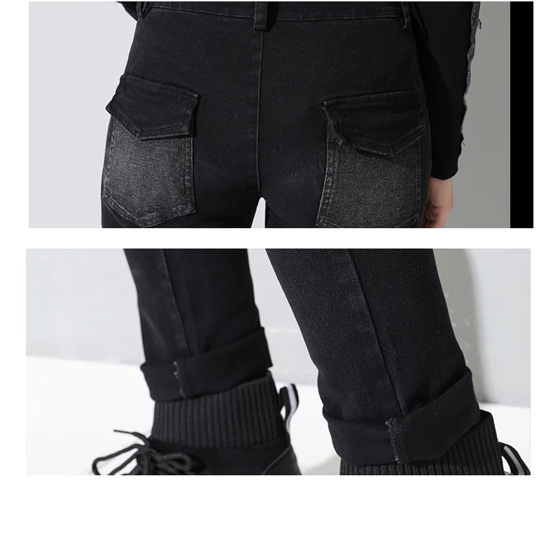 Новые черные джинсы в стиле панк-рок, женские узкие джинсы с карманами на молнии, джинсы для байкеров для женщин, корейская мода, уличные джинсовые штаны