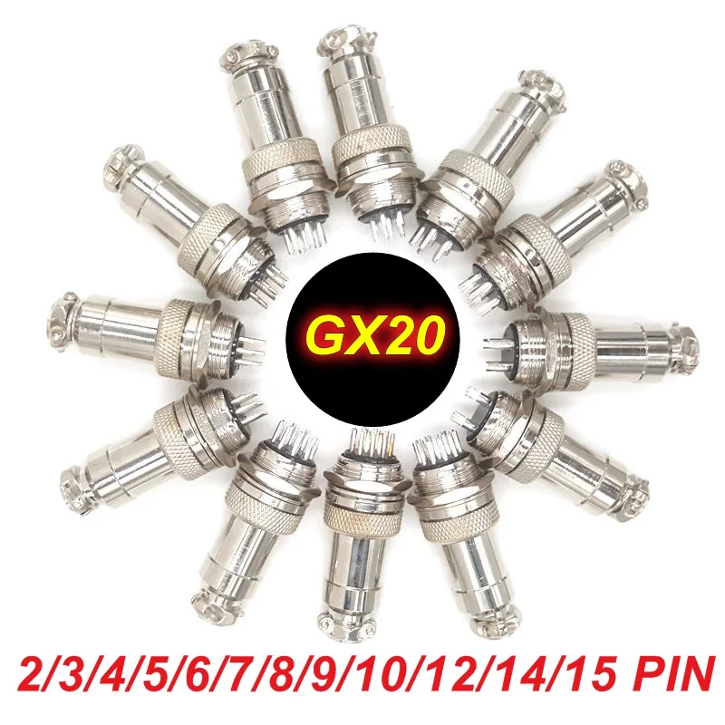 GAQUSU 1 комплект GX20 2/3/4/5/6/7/8/9/10/12/14/15 штырьковый штекер + гнездовой разъем для