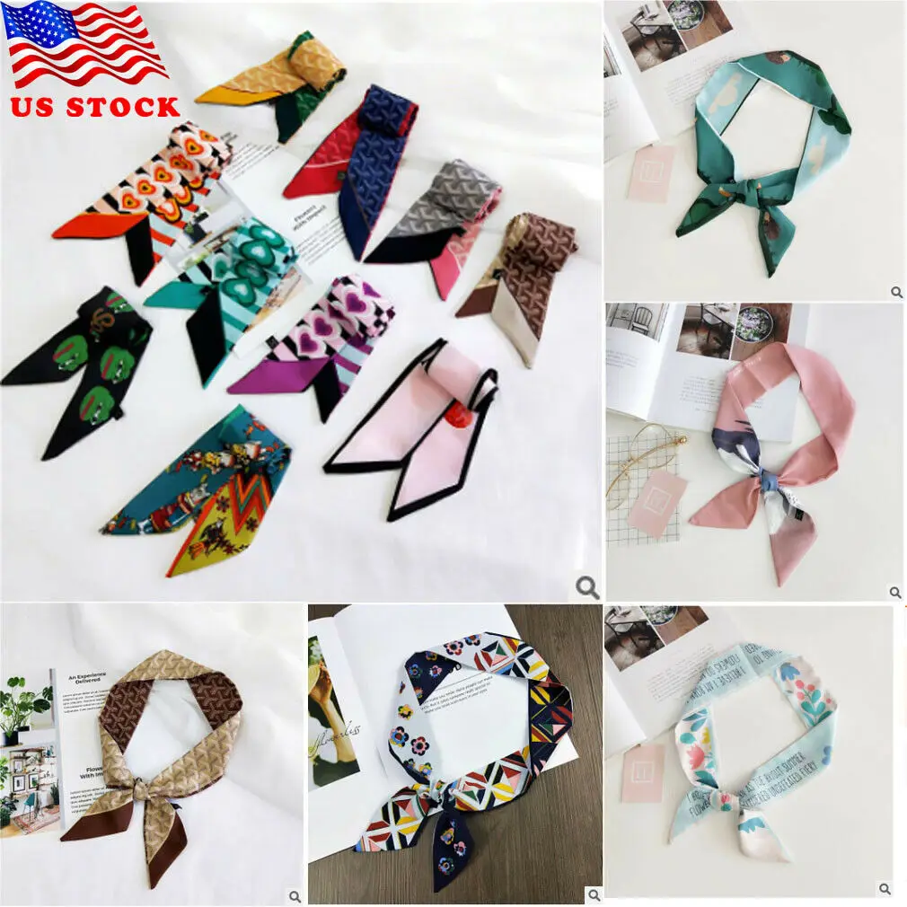 

Women Elegant Square Silk Feel Satin Scarf Small Vintage Head Neck Hair Tie Band