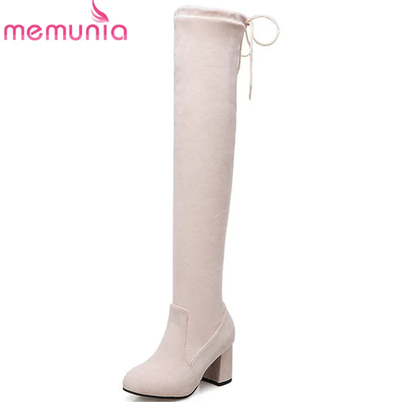 

MEMUNIA 2020 newest thigh high boots women round toe autumn winter boots solid colors high heels shoes woman sexy long boots
