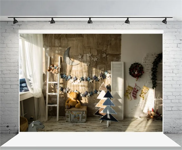 Laeacco Shabby Chic Decor Wall Trees Bear Toys Scene Photography ... Laeacco Shabby Chic Decor Wall Trees Bear Toys Scene Photography ...