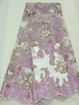 

2017 New Style high quality lace 3d purple flowers african lace fabric Net Lace Fabric African Tulle Mesh Lace for wedding dress