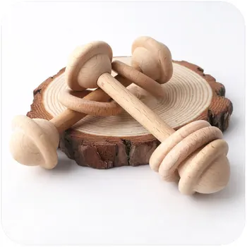 1PC Baby Teether Toys Beech Wooden Rattle Wood Teething Rodent Ring Musical Chew Play Gym Montessori Stroller For Children Goods