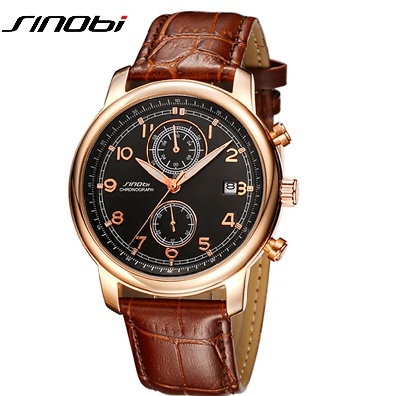 

SINOBI Mens Geneva Wrist Watches Top Brand Luxury Men's Golden Quartz Watches Male Chronograph Relogios Masculinos 2018 Clocks