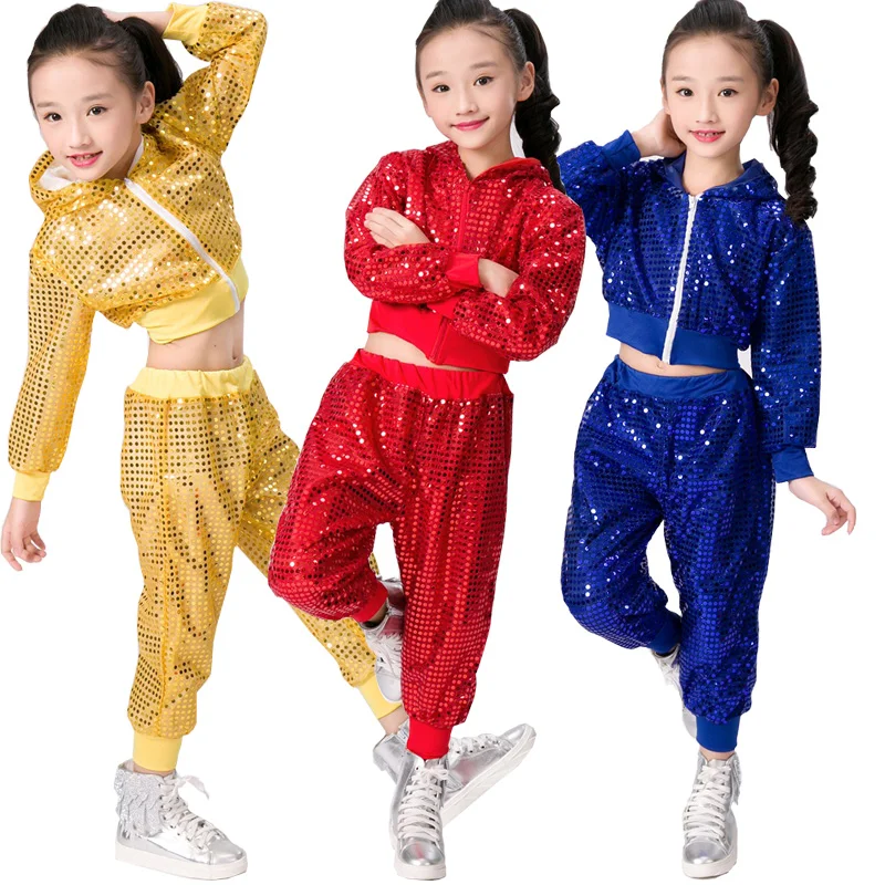 Детская Одежда для танцев в стиле хип-хоп, костюмы для девочек и мальчиков, современные костюмы для джазовых танцев, Бальные вечерние худи для танцев с блестками+ штаны