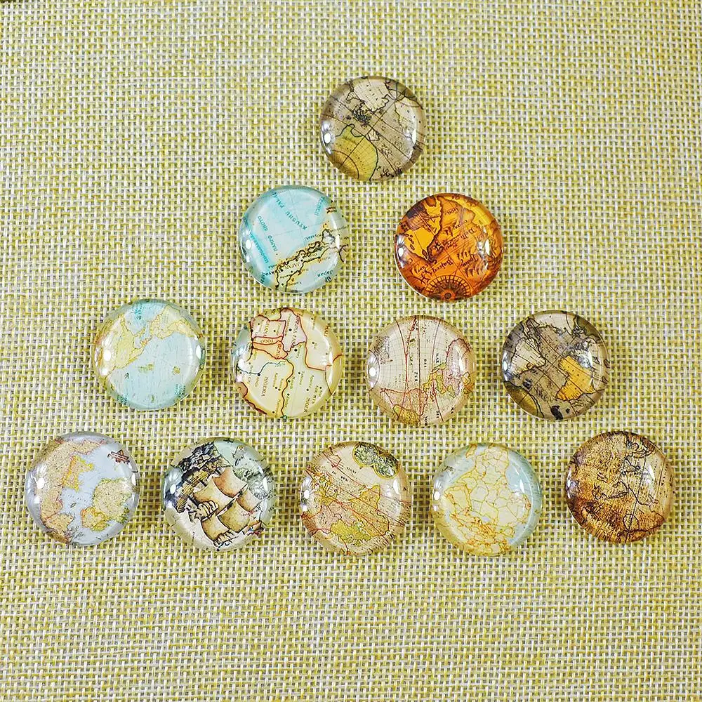 

New Handmade Map series 10pcs mixed 12mm/16mm/18mm/20mm/25mm Round photo glass cabochon demo flat back Making findings