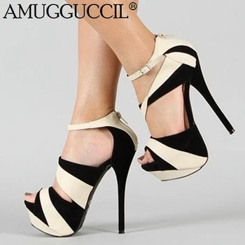 

2020 New Plus Big Size 35-52 Black Buckle Zip Fashion Sexy High Heel Platform Party Wedding Summer Lady Women Sandal L1102