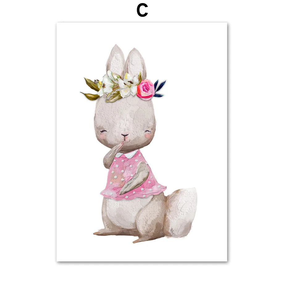 Мультфильм кролик лиса воздушный шар цветок животные скандинавские плакаты и принты настенные художественные картины на холсте настенные картины детская комната Домашний декор - Цвет: C