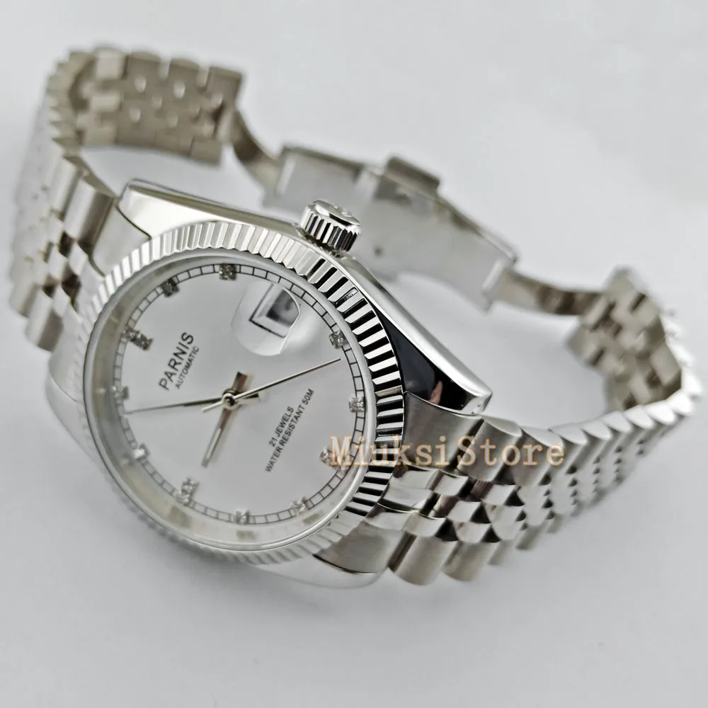 36 мм Автоматическая Дата relogio masculino Inoxydable Cas кожаный Bande montre поверенный браслет hommes