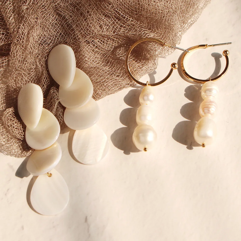 

JOUVAL Elegant Long Sea Shell Dangle Earrings For Women Natural Pearl Earrings Bride Statement Earings 2019 Summer Beach Jewelry