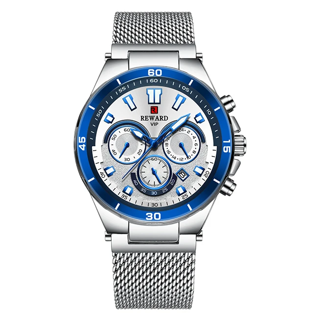 Мужские деловые наручные часы, роскошный бренд, награда, мужской полностью стальной ремень, 24 часа, часы с датой, кварцевые часы, водонепроницаемые - Цвет: Silver-White