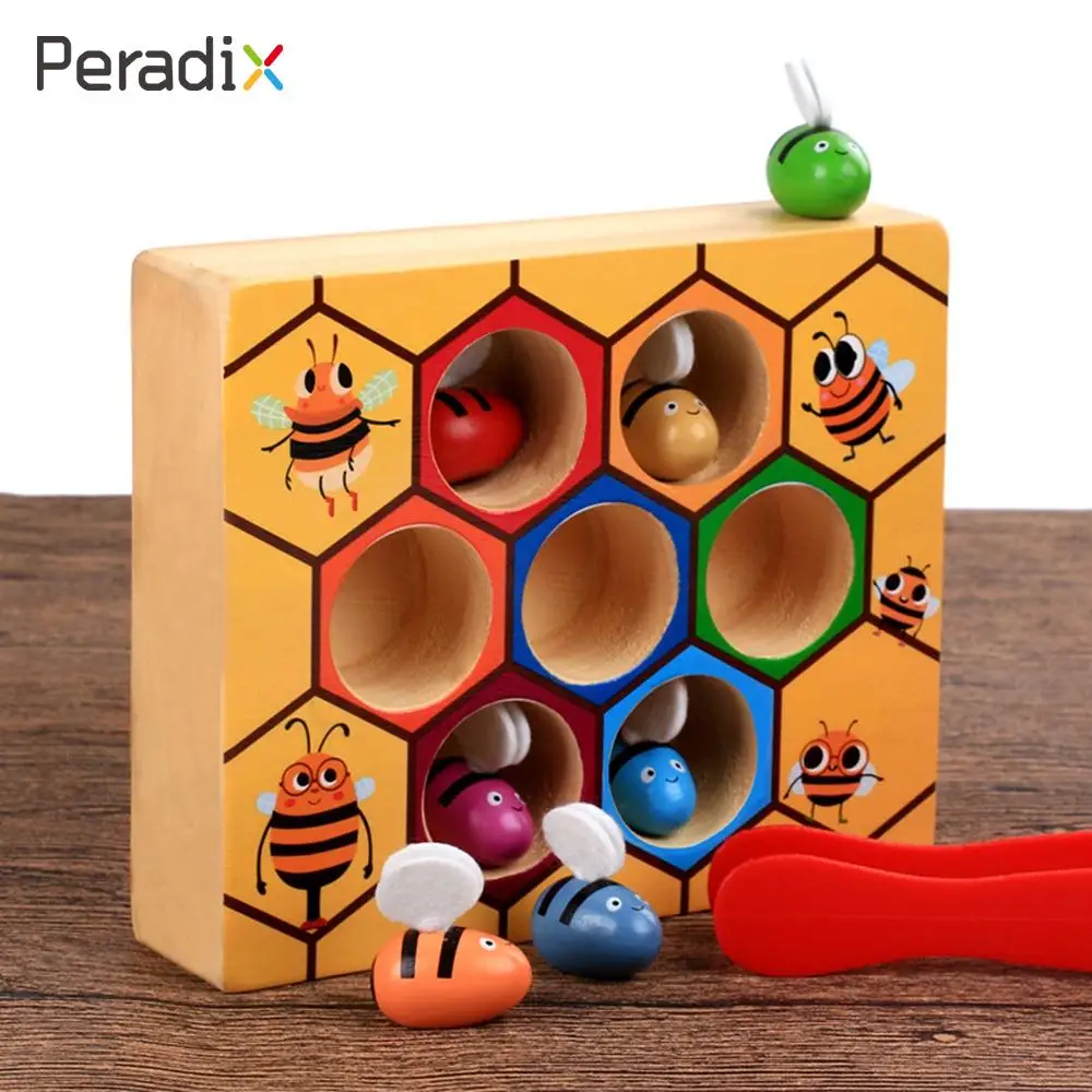 

Clip Bee Toy Little Bee Catch Honeycomb Box Toy Baby Gifts Interactive Game Hand-Eye Coordination Wooden Colorful Catch Bee