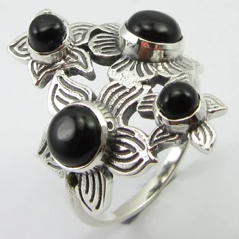 

Cabochon Black Onyx Ring Sz 8.75 Stamped Fine Fashion Gem Stone Unique Designed