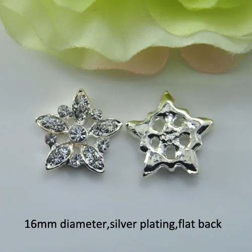 

(J0633)100pcs/lot, 16mm diameter rhinestone metal button,silver plating,flat back ,flower shape