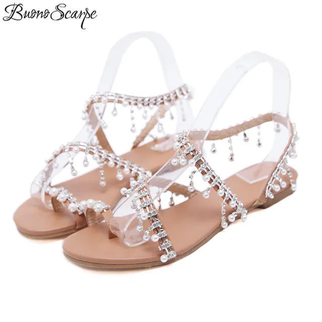 Crystal Buonoscarpe Women Pearl Rome Bling Handmade Sandals Tassel nkw0P8OX