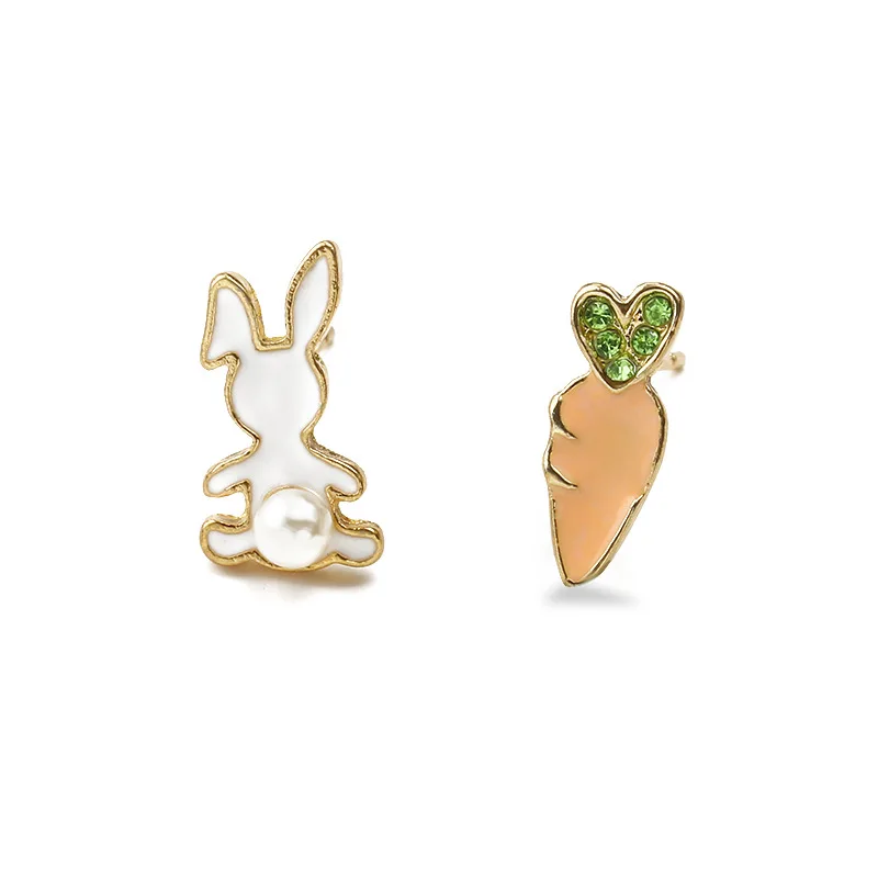 

Monkey Banana & Rabbit Carrot Cut Small Cartoon Asymmetrical Little Stud Earrings for Women