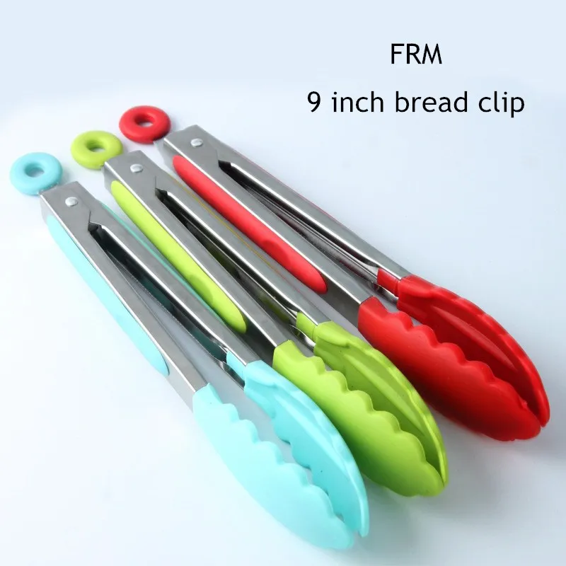 

FRM 9 inch stainless steel silicone anti-skid food pliers, bread tongs barbecue pliers baking tools