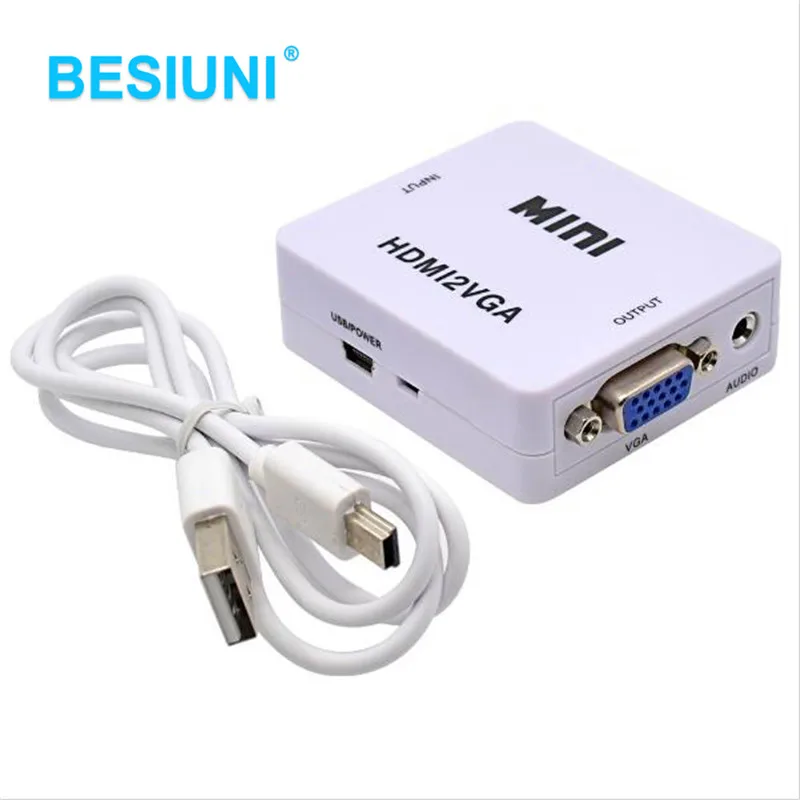 BESIUNI 1080P HDMI к VGA конвертер с аудио HDMI2VGA разъем адаптера для ПК ноутбука к HDTV проектор HDMI 2 VGA конвертер