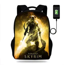 Elder Scrolls Скайрима многофункциональный USB зарядка рюкзак для мальчиков детская школьная сумка подростков Для мужчин Туристические сумки для