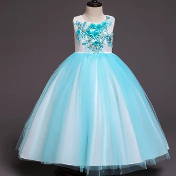 

Long Wedding Fluffy Mesh Princess Costume Flower Dress 3-15 Year Elegant Party Birthday Evening Lace Girl Girls Dress WGY1010