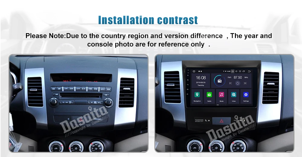 Dasaita Android 9,0 четырехъядерный автомобиль 1din Android gps радио с " для Мульти-сенсорный экран Mitsubishi Outlander 2008 2009 2010 2011