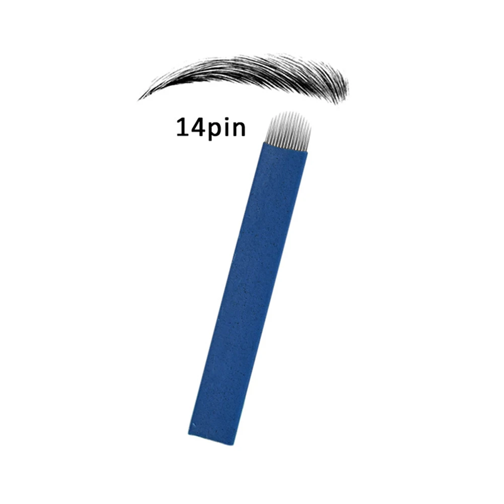 50 шт. u-образный 14 18 Pin Перманентный макияж для ручного татуажа бровей Иглы для 3D Татуировки Ручка OR88 - Цвет: blue